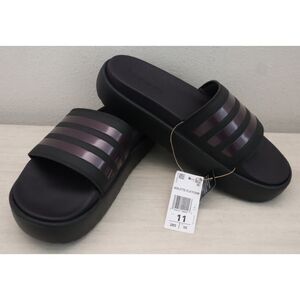Adidas JI4745 Women Sz 11B Black/Aurora Metallic Adilette Platform Slide Sandals